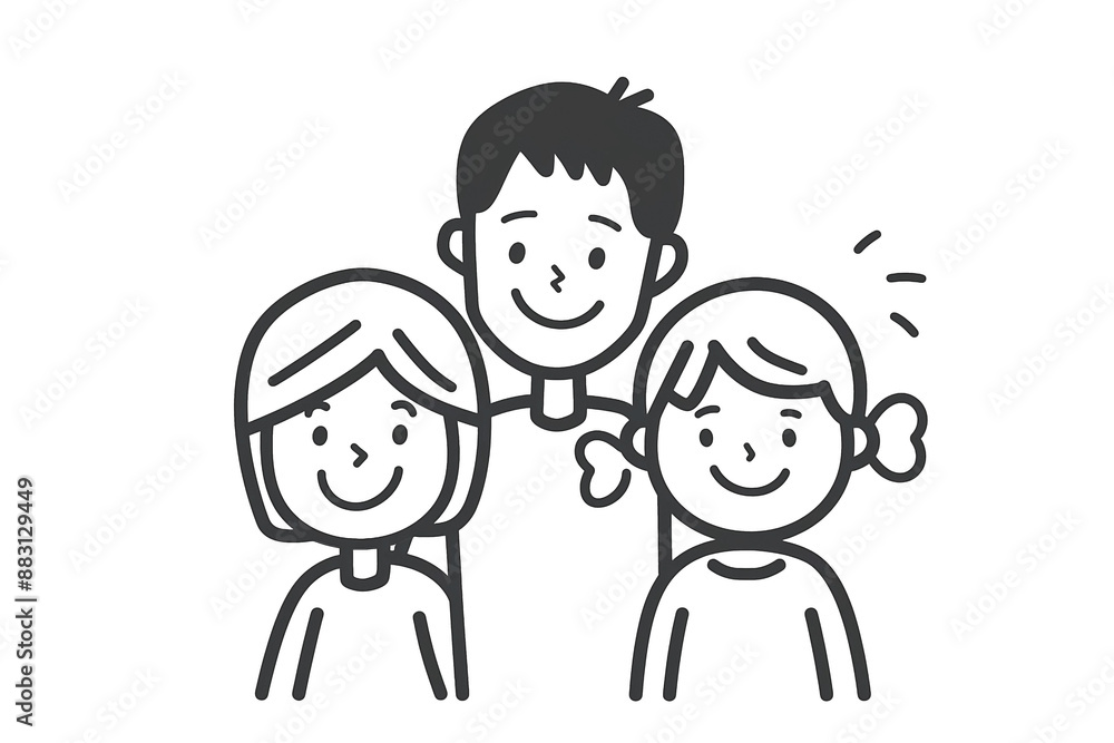 Simple Line Drawing of Happy Family with Father, Mother, and Child - Vector Illustration Simple Line Drawing of Happy Family with Father, Mother, and Child - Vector Illustration