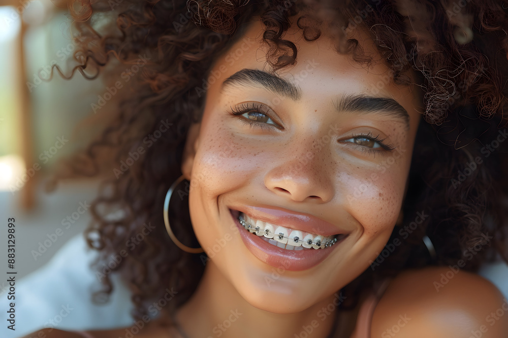 Beautiful smile of a girl with braces on her teeth, straight teeth using orthodontic technologies. Advertising dentistry, orthodontic services Beautiful smile of a girl with braces on her teeth, straight teeth using orthodontic technologies. Advertising dentistry, orthodontic services