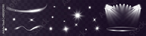 	
Light wave shine spotlight effect,vector glow line sparkle shine. Silver wavy effects.	
