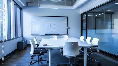 Modern Office Meeting Room with Whiteboard.