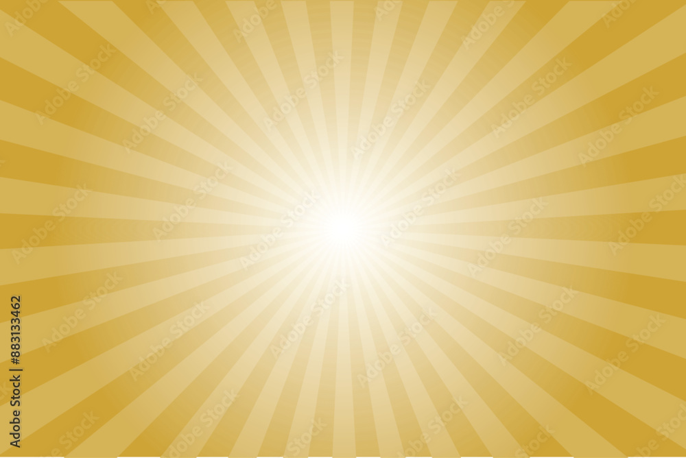Obraz premium Sun ray vector background. Satin Sheen Gold radial beam sunrise or sunset light retro design illustration. Light sunburst glowing background.
