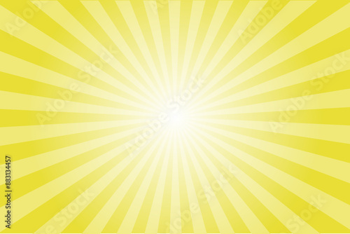 Sulfur yellow sun ray vector background. Radial beam sunrise or sunset light retro design illustration. Light sunburst glowing background.