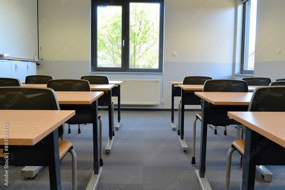 classroom in school with chairs and table classroom in school with chairs and table