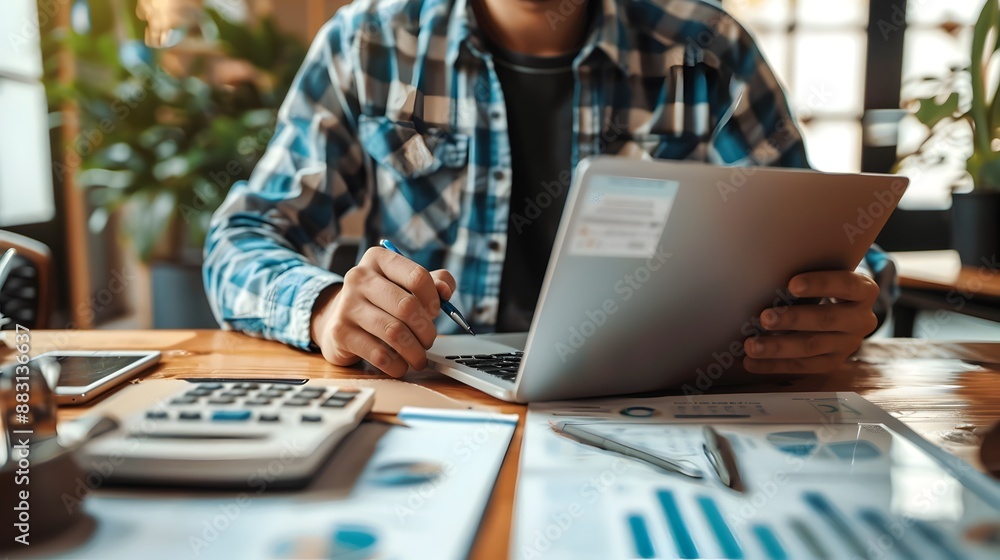 Small Business Owner Reviewing Financial Data on Laptop for Future Planning Small Business Owner Reviewing Financial Data on Laptop for Future Planning