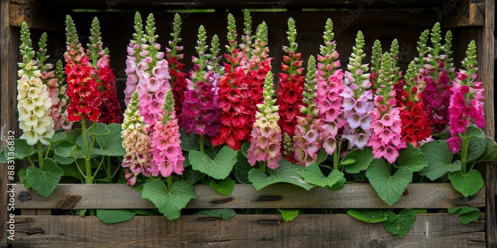 Fototapeta premium Vibrant Flower Arrangement in Wooden Crate