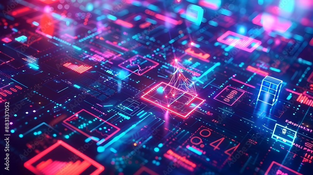 Abstract Digital Budgeting and Financial Planning with Holographic Icons Abstract Digital Budgeting and Financial Planning with Holographic Icons