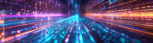 Digital Data Stream Abstract 3D Render, Neon Lights, Futuristic Technology, Data Flow, Digital Network, Network Technology, Abstract Art