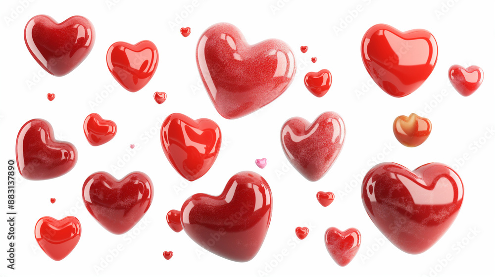 3d red hearts isolated on white, heart set, cute 3d red hearts isolated on white, heart set, cute