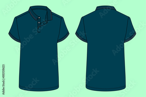 mens short sleeve green colour pique polo shirt fashion illustration flat sketch vector.