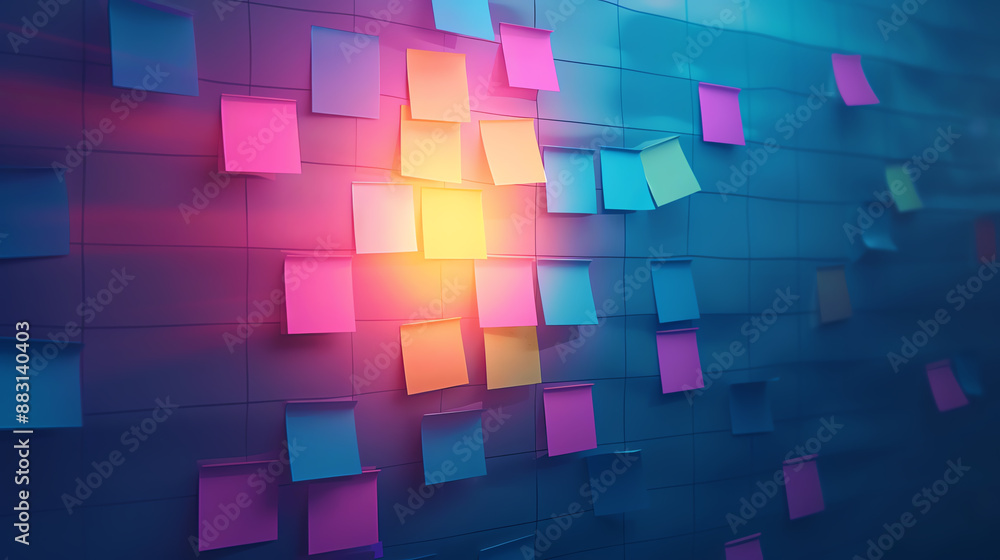 Group brainstorming with virtual sticky notes on a digital whiteboard, creative solutions, virtual sticky notes Group brainstorming with virtual sticky notes on a digital whiteboard, creative solutions, virtual sticky notes