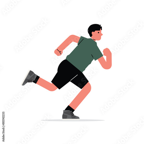 Man running. Young runner exercising. Male jogger training endurance, cardio sport workout. Flat vector illustration isolated on white background.