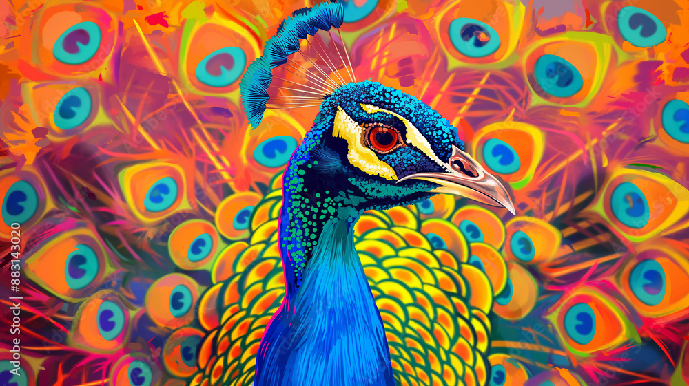Obraz premium Pop art concept Luxury peacock. Colorful background in pop art retro comic style.