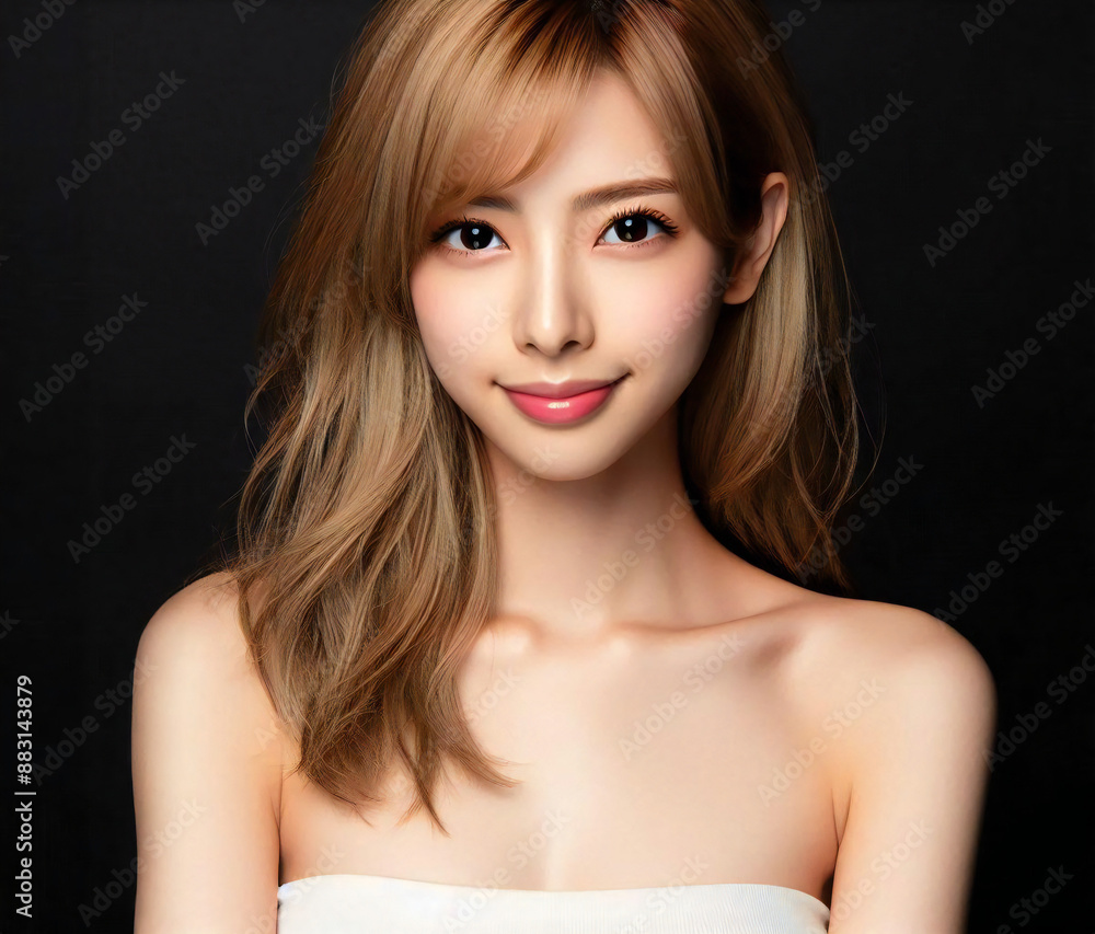 白いチューブトップの美女