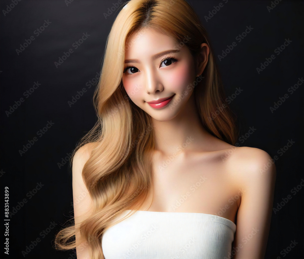 白いチューブトップの美女