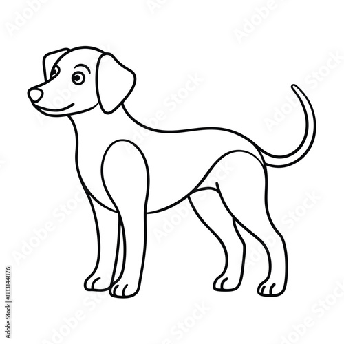 Playful dog in continuous line art drawing style. Puppy playing minimalist black linear sketch isolated on white background. Vector illustration