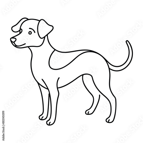 Playful dog in continuous line art drawing style. Puppy playing minimalist black linear sketch isolated on white background. Vector illustration