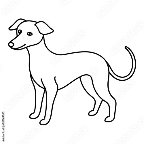 Playful dog in continuous line art drawing style. Puppy playing minimalist black linear sketch isolated on white background. Vector illustration