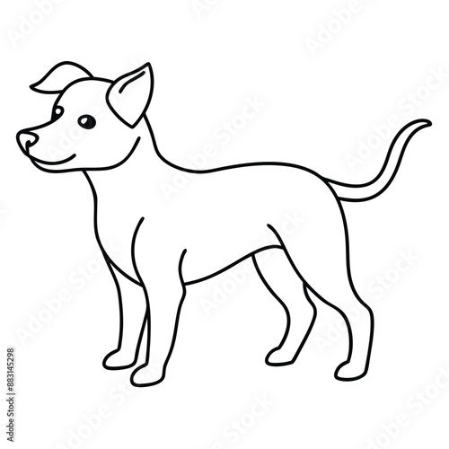 Playful dog in continuous line art drawing style. Puppy playing minimalist black linear sketch isolated on white background. Vector illustration
