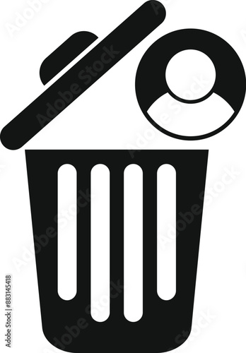 Trash bin with person icon representing account deletion concept