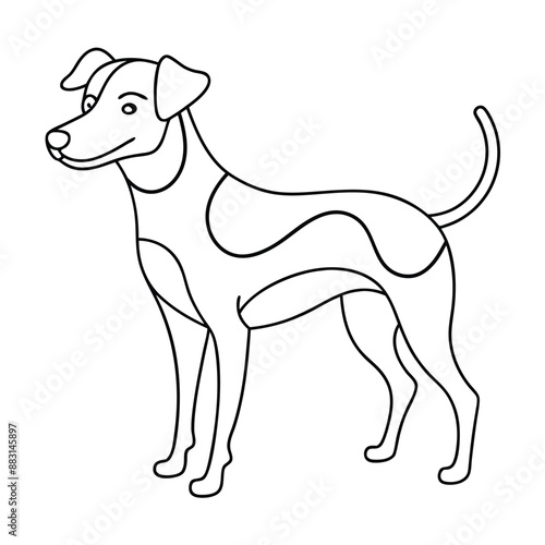 Playful dog in continuous line art drawing style. Puppy playing minimalist black linear sketch isolated on white background. Vector illustration