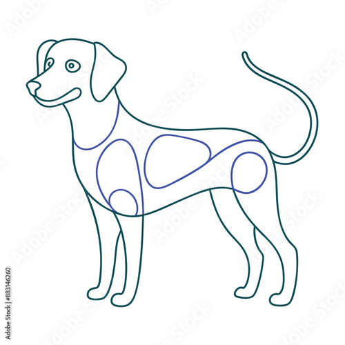 Playful dog in continuous line art drawing style. Puppy playing minimalist black linear sketch isolated on white background. Vector illustration