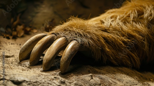 Prehistoric Giant Ground Sloth's Clawed Paw in Close-up Detail photo