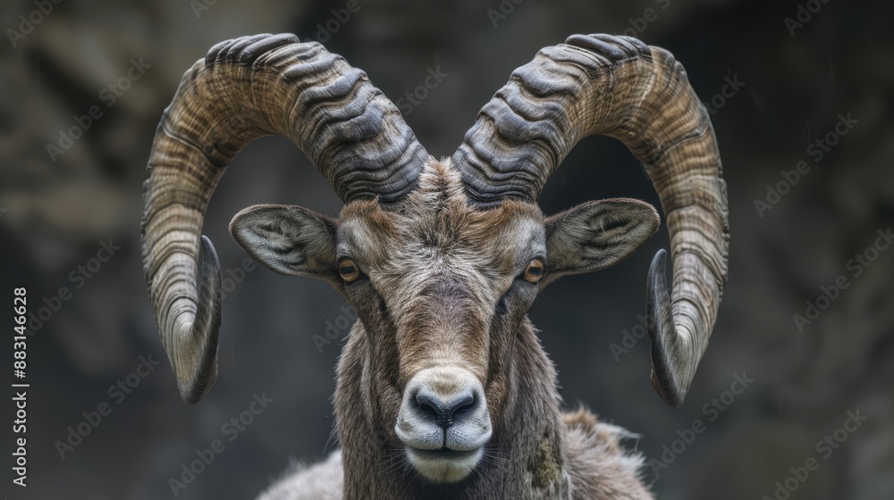 Majestic Close Up of Pyrenean Ibex's Twisted Horns in Natural Habitat Majestic Close Up of Pyrenean Ibex's Twisted Horns in Natural Habitat