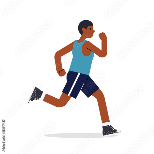 Man running. Young runner exercising. Male jogger training endurance, cardio sport workout. Flat vector illustration isolated on white background.