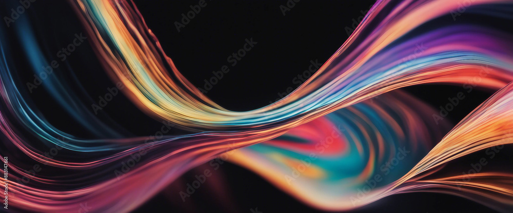 Abstract fluid iridescent holographic curved wave in motion colorful gradient design on black backgr Abstract fluid iridescent holographic curved wave in motion colorful gradient design on black backgr