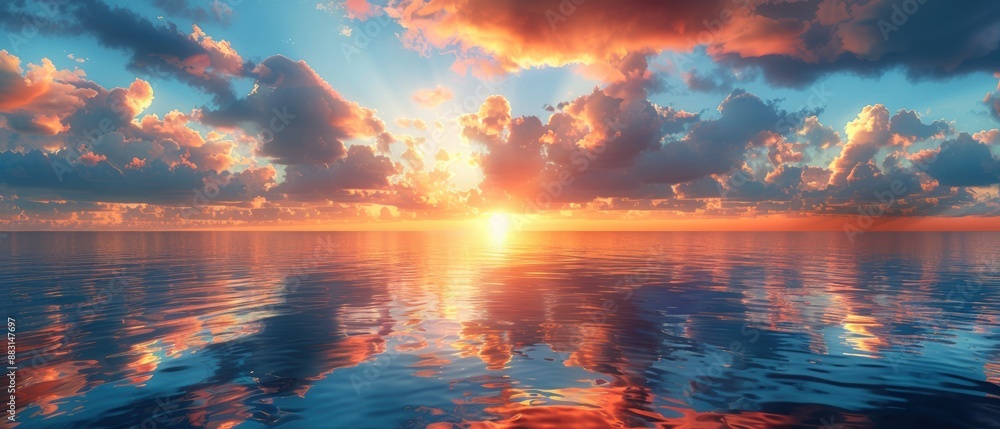 Golden hour clouds reflecting off a calm lake, creating a mirror effect in 4K. Golden hour clouds reflecting off a calm lake, creating a mirror effect in 4K.