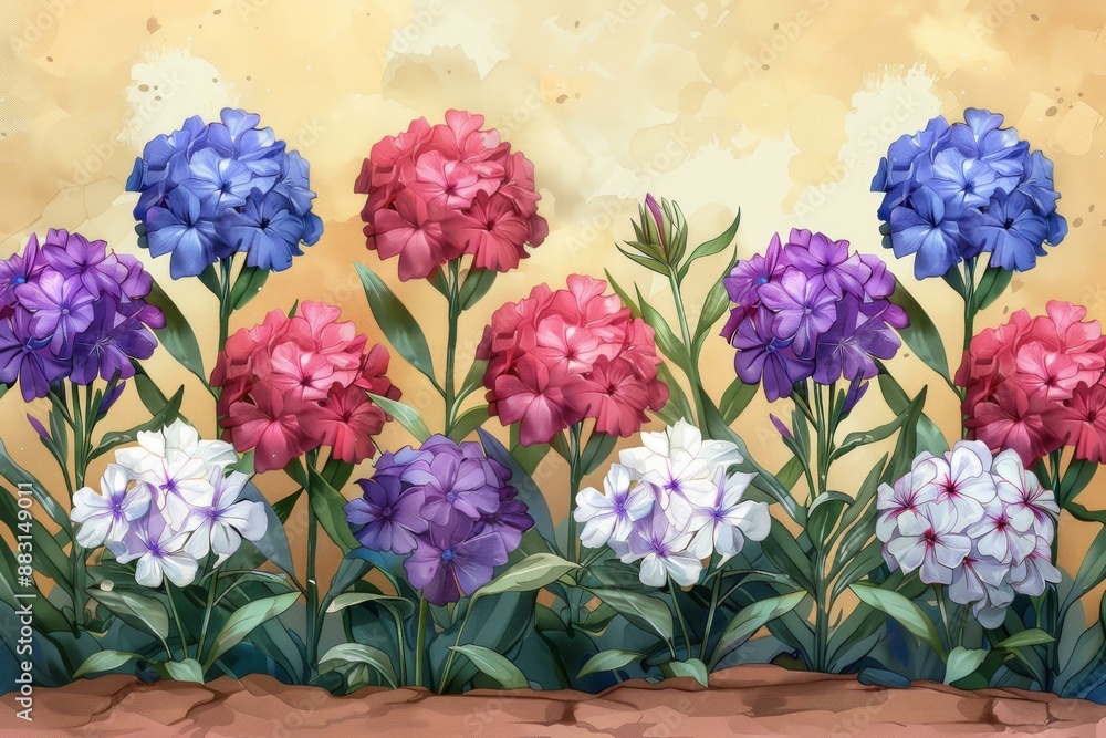 Obraz premium Colorful Field of Flowers, Painted Style
