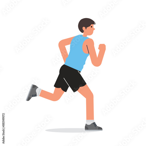 Man running. Young runner exercising. Male jogger training endurance, cardio sport workout. Flat vector illustration isolated on white background.