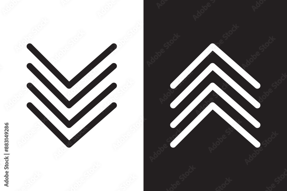Arrow icon chevron doodle black line graphic design. Vector isolated on white background. Vector illustration. Arrow icon chevron doodle black line graphic design. Vector isolated on white background. Vector illustration.