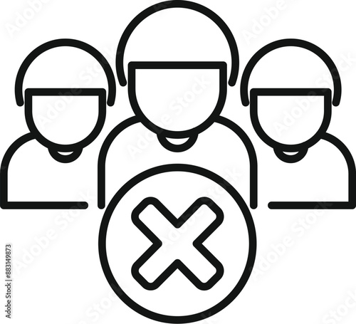 Line art icon of a group of people getting canceled with a big red cross symbol