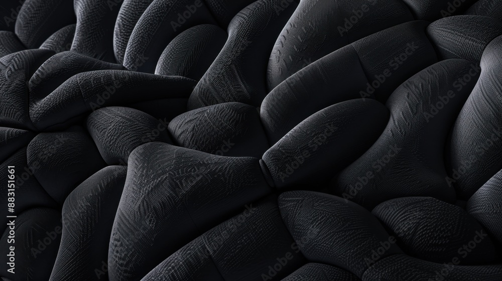 Obraz premium Black puffer textured fabric depicted in 3D, giving an impression of softness and depth.