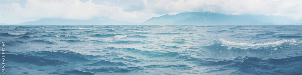 Fototapeta premium Wide panoramic photo of the ocean . Sea and blue sky
