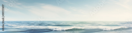 Wide panoramic photo of the ocean . Sea and blue sky