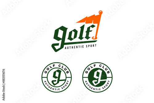 golf lettering with golf club and flag logo design. letter g with stick golf club modern logo design set. elegant golf illustration logo for golfer, golf sport, golf tournament and golf club