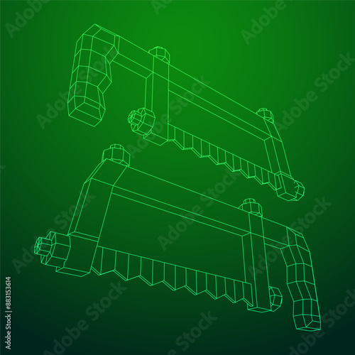 Hacksaw manual or Hand hacksaw. Wireframe low poly mesh vector illustration