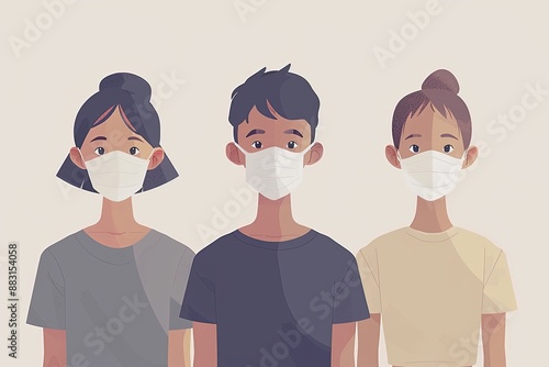 image in illustration style, people in white medical face mask, Concept of coronavirus quarantine illustration