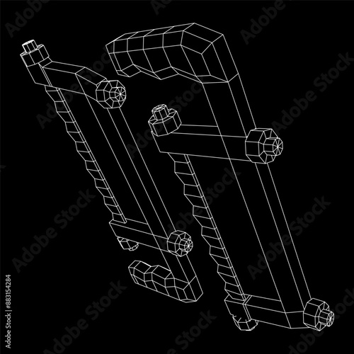 Hacksaw manual or Hand hacksaw. Wireframe low poly mesh vector illustration