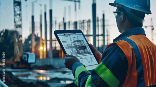 Engineer inspecting building in structural engineering.