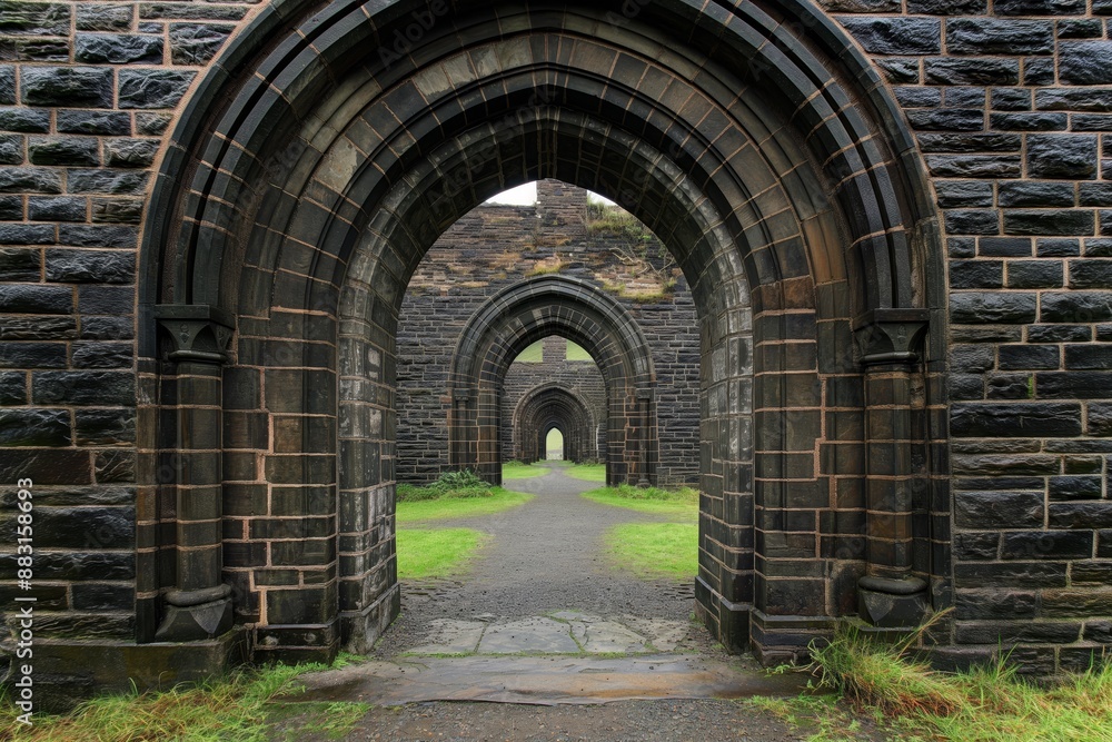 Series of gothic stone arches in a historical building Series of gothic stone arches in a historical building