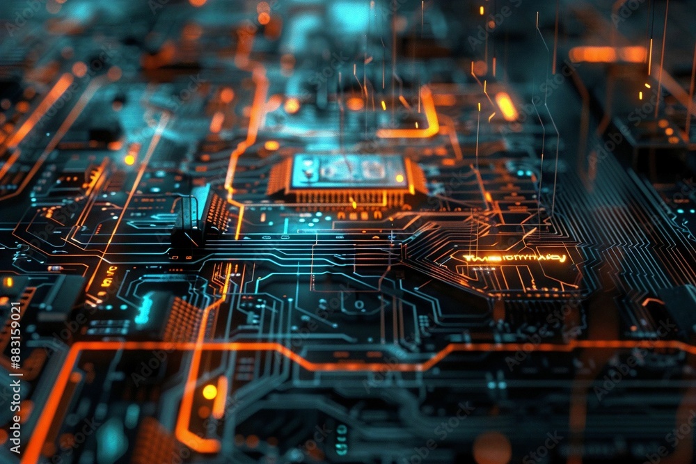 A digital image of a computer's motherboard, Generative AI A digital image of a computer's motherboard, Generative AI