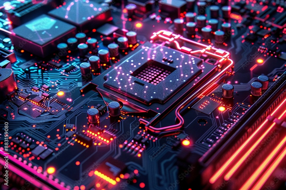 A digital image of a computer's motherboard, Generative AI A digital image of a computer's motherboard, Generative AI