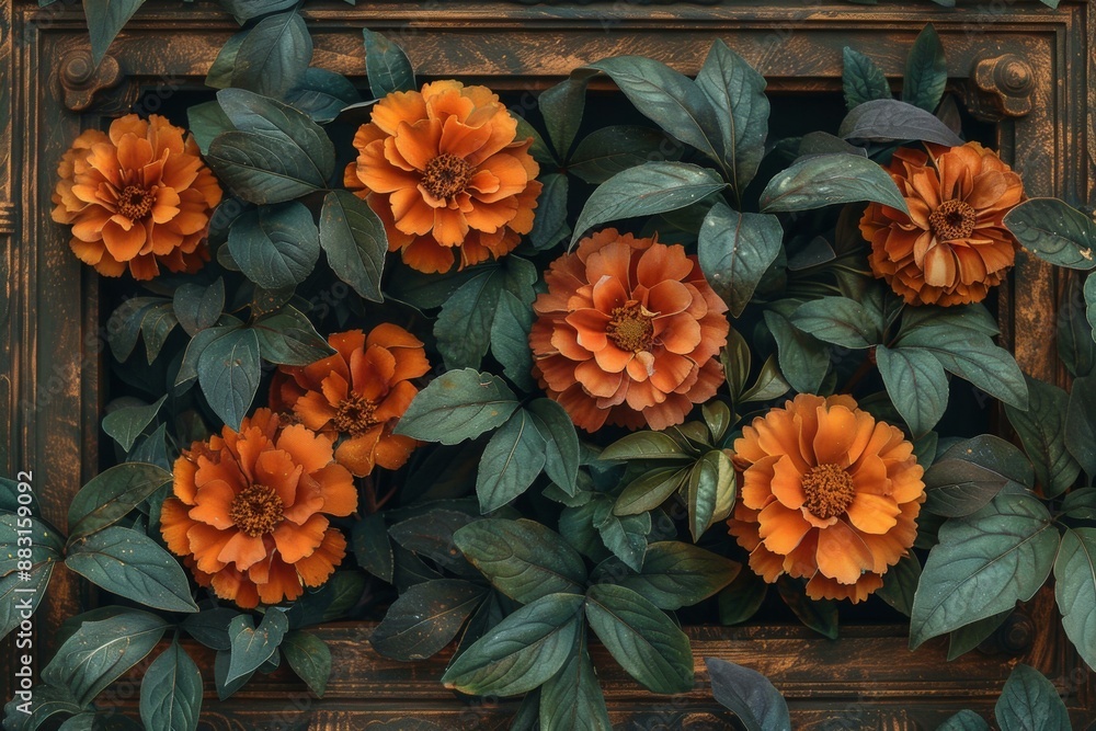 Fototapeta premium Floral Wall Art, Painted Flowers on Wooden Panel