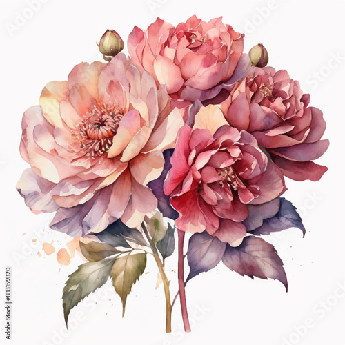 A beautiful bouquet of flowers watercolor,  Pink Flower watercolor, Pink pions Flower photo