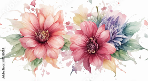 Watercolor arrangement of soft brown and burgundy roses with glitter line leaves. Botanic decoration illustration for wedding card