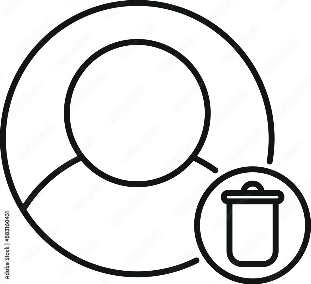 Simple icon of a user account being removed or deleted from a server or database Simple icon of a user account being removed or deleted from a server or database
