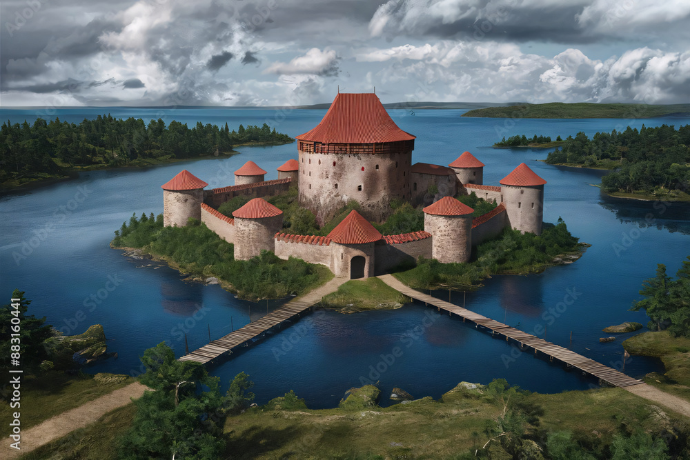 Fototapeta premium castle on the lake in summer